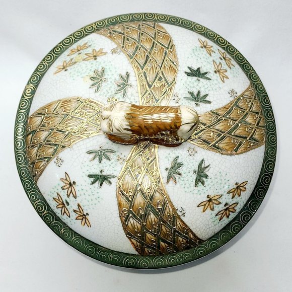 Asian inspired hand painted lidded cache pot - Picture 7 of 12